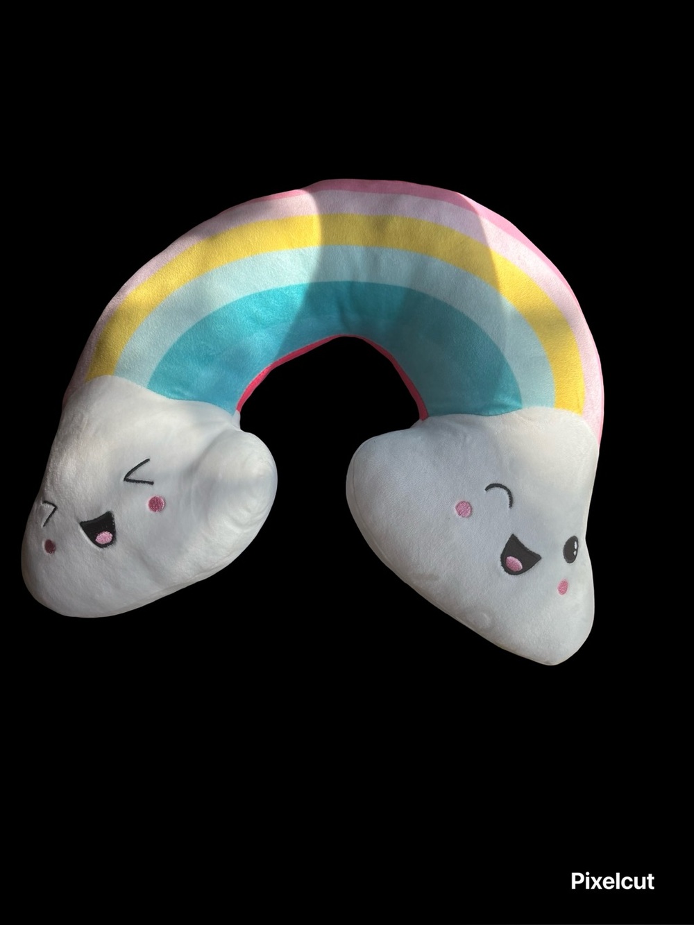 Squishmallows Rainbow Cloud Neck Pillow - Pink Yellow Blue White
